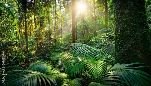 Lush Green Foliage And Leaves In Tropical Forest Under Bright Sunlight A Natural Wonderland