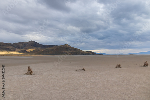 Storm clouds over The Great Salt Lake at Antelope Island State Park, Utah, USA