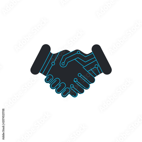 Handshake Silhouettes with Circuit Lines Business Partnership Technology Icon Vector