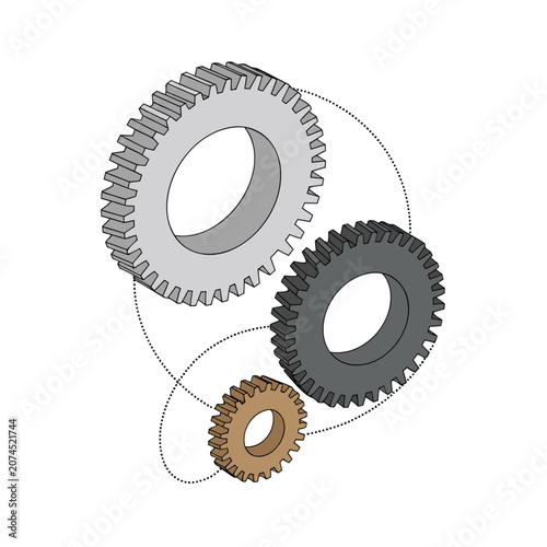 Floating Metallic Gears with Connecting Dots Industrial Mechanism Abstract Vector