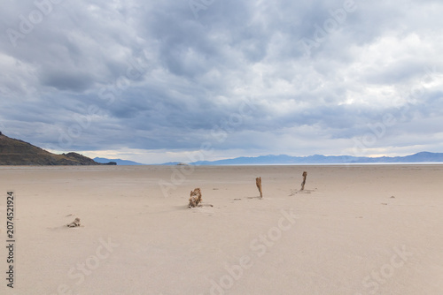 Storm clouds over The Great Salt Lake at Antelope Island State Park, Utah, USA