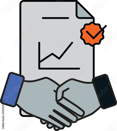 Vector icon of handshake, symbolizing business partnership, trust, and investment