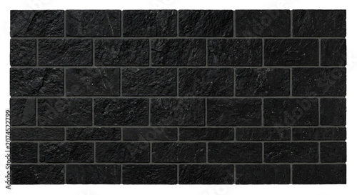 Black stone brick wall texture isolated on transparent background. Modern dark slate block masonry pattern cladding