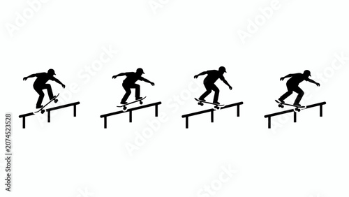 Εκτύπωση καμβά Skateboarder Silhouette Grinding Rail, Sequence Motion