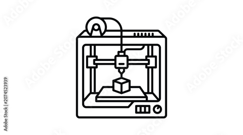 3d printer icon, linear style illustration of a 3d printer
