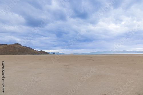 Storm clouds over The Great Salt Lake at Antelope Island State Park, Utah, USA