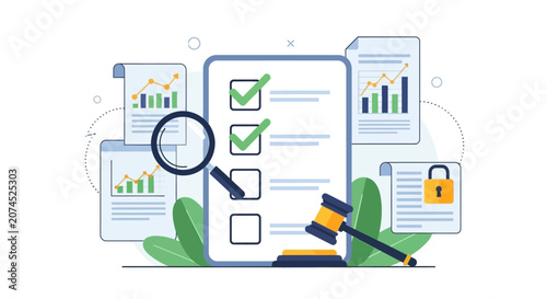 Checklist Document with Magnifying Glass.