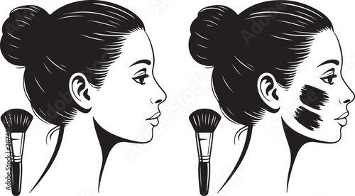 Foto Woman demonstrating makeup contouring technique on face