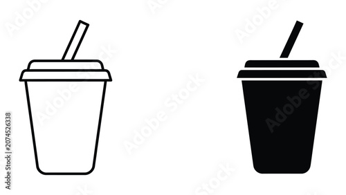 Schilderij op canvas Simple coffee cup with lid and straw icon set in vector illustration
