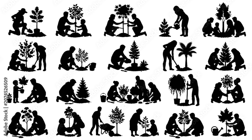 Fototapeta premium Flat icons of diverse people using smartphones and laptops isolated on transparent background, Vector