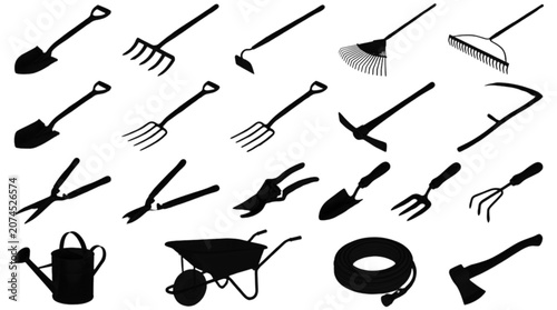 Obraz na plátně Minimalist black metal tools and hardware icons set isolated on transparent back