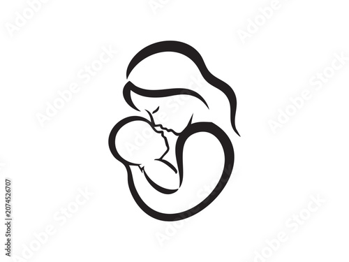 Minimalist mother and baby line art logo set symbolizing breastfeeding, maternal care, infant love, bonding, parenting, and child health. Ideal for healthcare and maternity branding.