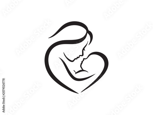 Minimalist mother and baby line art logo set symbolizing breastfeeding, maternal care, infant love, bonding, parenting, and child health. Ideal for healthcare and maternity branding.