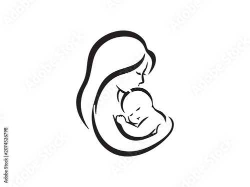 Minimalist mother and baby line art logo set symbolizing breastfeeding, maternal care, infant love, bonding, parenting, and child health. Ideal for healthcare and maternity branding.