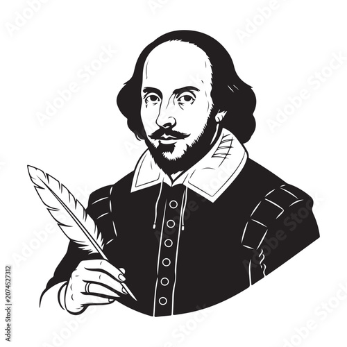 Принти на полотні William Shakespeare portrait vector illustration holding a quill pen for literat