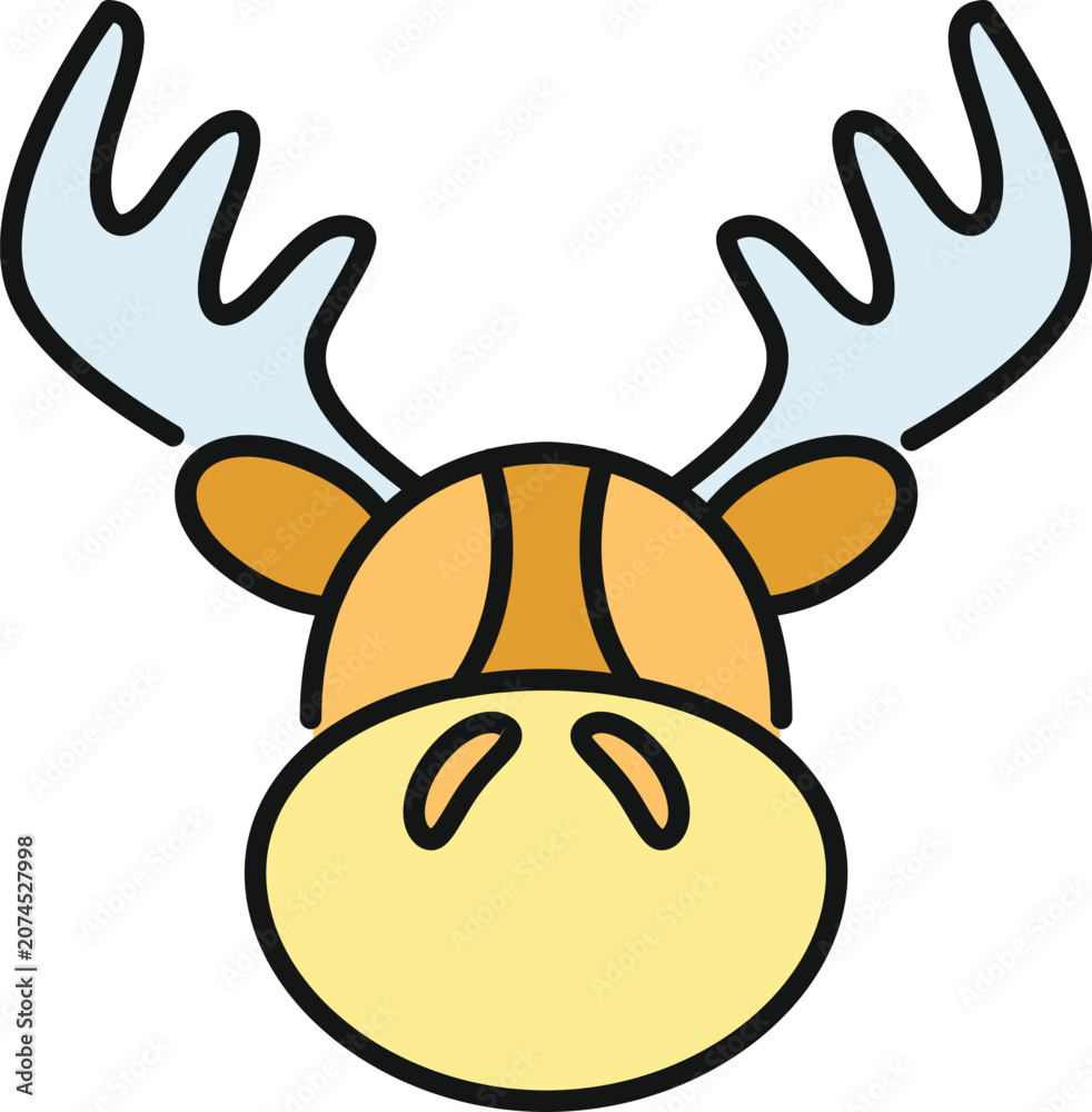 Fototapeta premium Moose head character drawing with light blue antlers and big nose