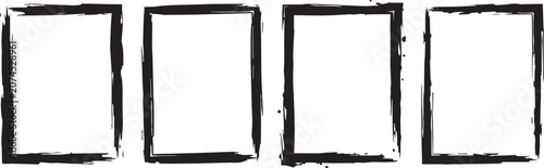 Set of four rectangular grunge vector frames created with artistic ink strokes on transparent background