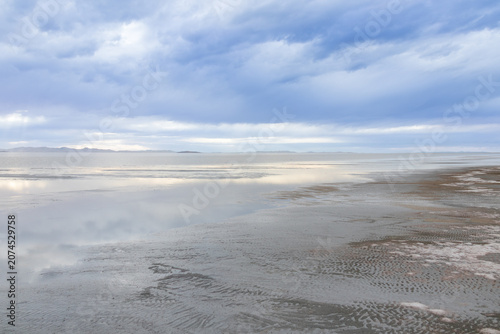 Storm clouds over The Great Salt Lake at Antelope Island State Park, Utah, USA