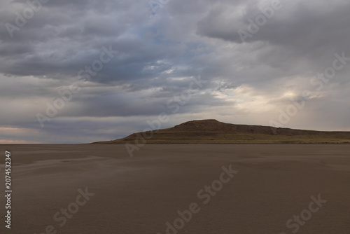 Storm clouds over The Great Salt Lake at Antelope Island State Park, Utah, USA