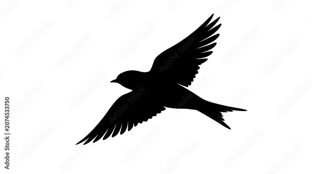 Obraz premium Cad tree line Bird flying, black silhouette, winged animal, flying bird icon isolated on White Background vector