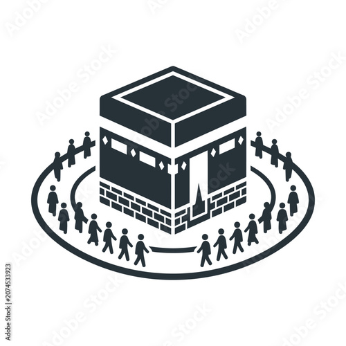 Foto Islamic Kaaba pilgrimage icon, Muslim Hajj and Umrah ritual vector, religious wo