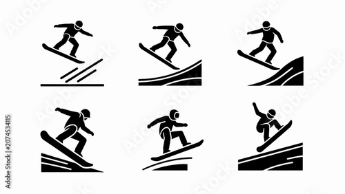 Bild auf Leinwand Snowboarder Action Icons: Jumping, Riding, Tricks on Snowboard