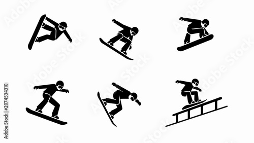 Foto Business Snowboarding Icon Set: Office Worker Action Poses