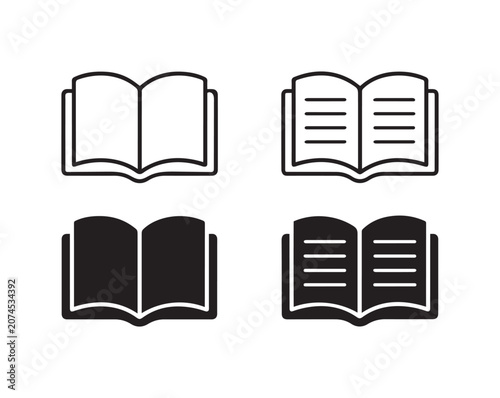 Open book icons set in flat style for reading education and library design