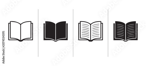 Open book icons set in flat style for reading education and library design