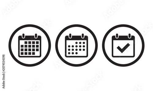 Black and white calendar icon set for planning schedule agenda and appointment management