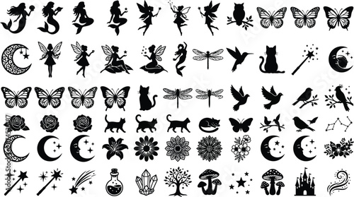 Canvas-taulu Get 66 magical mystical silhouette icons of fairies, cats, or moons to create beautiful designs without facing any hard or boring hassle