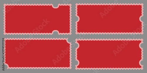 Obraz na płótnie Four red ticket stubs with wavy edges on gray background