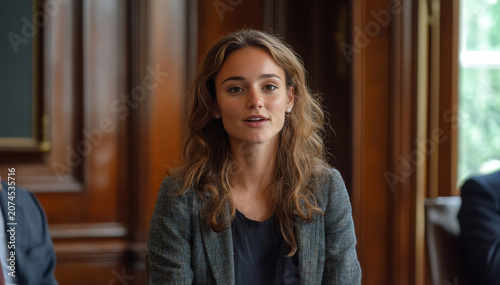 Confident young businesswoman giving a professional presentation to colleagues in office