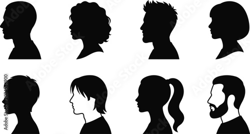 Photos Black silhouette profiles of four women facing different directions woman head