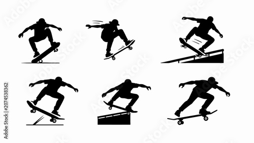 Photos Skateboarder Silhouettes: Action Poses and Tricks Collection