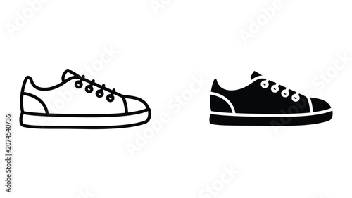 Professional Minimal Vector Icon Classic canvas sneaker shoe icon set for fashion retail UI Editable Stroke, Outline and Solid Style, Black Monochrome, Isolated on White Background