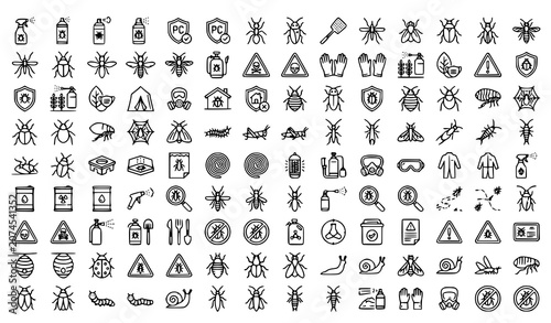 Photos Insecticide and Pest Control Line Icons Set Editable Stroke Vector Collection fo