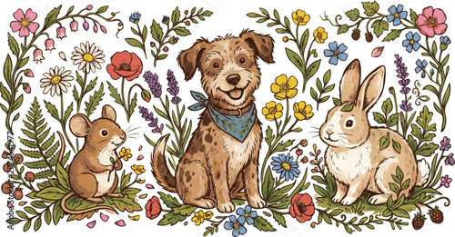 Tableau sur toile Generated on Hand drawn Animals compositions set
