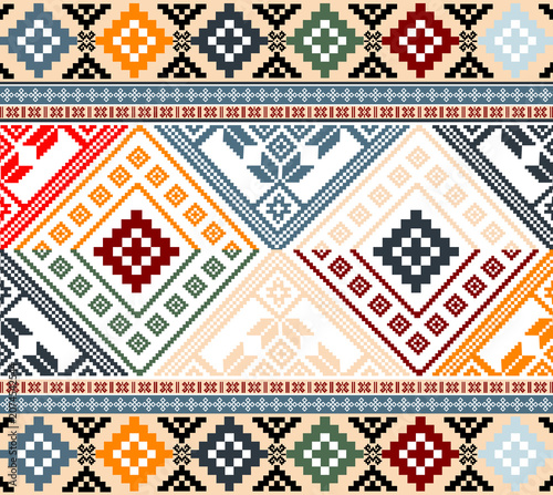 Traditional Slavic Ethnic Geometric Seamless Embroidery Pattern