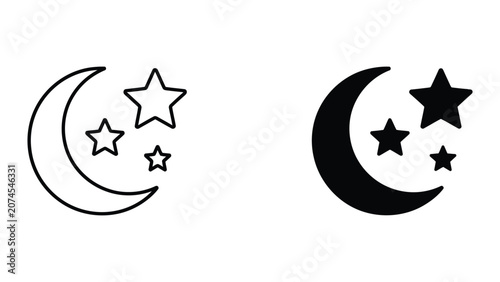 Foto Professional Minimal Vector Icon Crescent moon and star cluster vector icon set