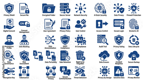 Obraz na płótnie Data privacy and cyber security icon set