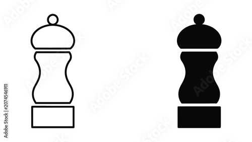 Professional Minimal Vector Icon Salt and pepper shaker kitchen tool vector icon set Editable Stroke, Outline and Solid Style, Black Monochrome, Isolated on White Background