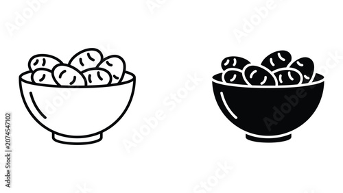 Photos Professional Minimal Vector Icon Bowl filled with nuts icon in outline and solid