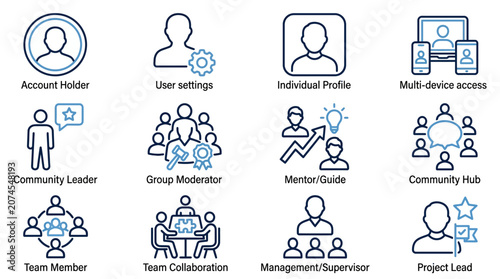 Collection of User Profile Icons for Account Holders Community Leaders Team Members and Networking Participants Editable Outline Designs