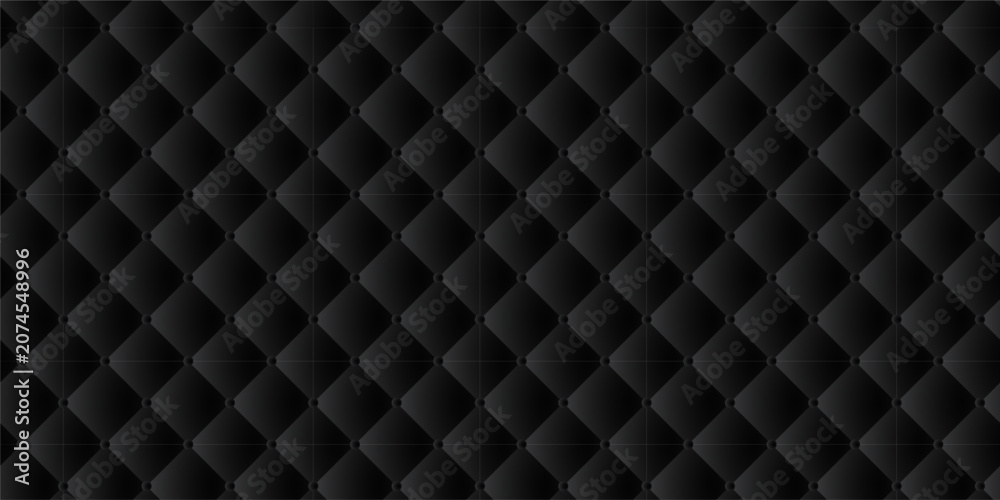 Naklejka premium Luxury black quilted leather texture background with button tufted pattern.