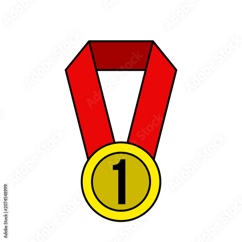 Gold First Place Medal with Red Ribbon Illustration