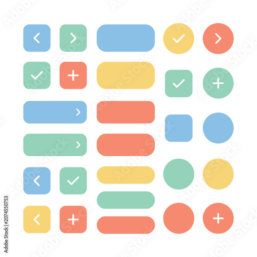 Minimalist UI button set, pastel web interface elements, flat vector navigation icons for mobile app and website design