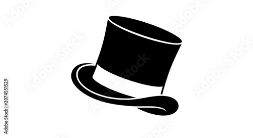 Black top hat vector illustration isolated on white background. Vintage gentleman magician hat icon silhouette.