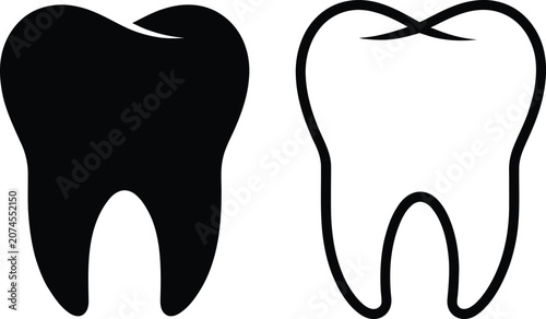 Tableau sur toile Black and white molar and premolar teeth illustration