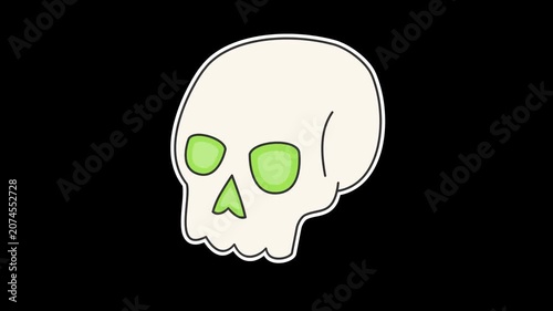 Seamless looping animation of a bouncing skull for Halloween horror and spooky seasonal concepts. Flat style sticker design element isolated on transparent alpha channel background